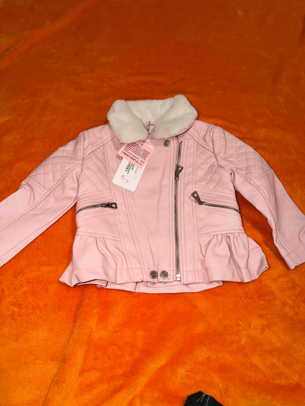 Urban Republic Pink Quilted Faux Leather Jacket with Faux Fur Collar